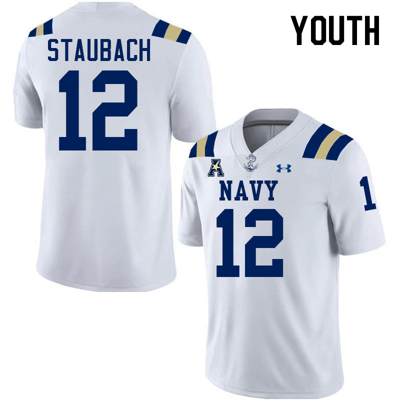 Youth Navy Midshipmen #12 Roger Staubach College Football Jerseys Stitched-White